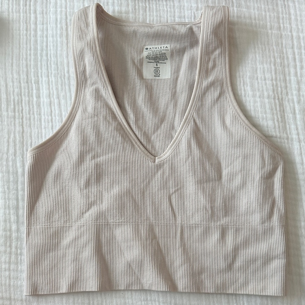 Athleta Cream Ribbed V-Neck Tank